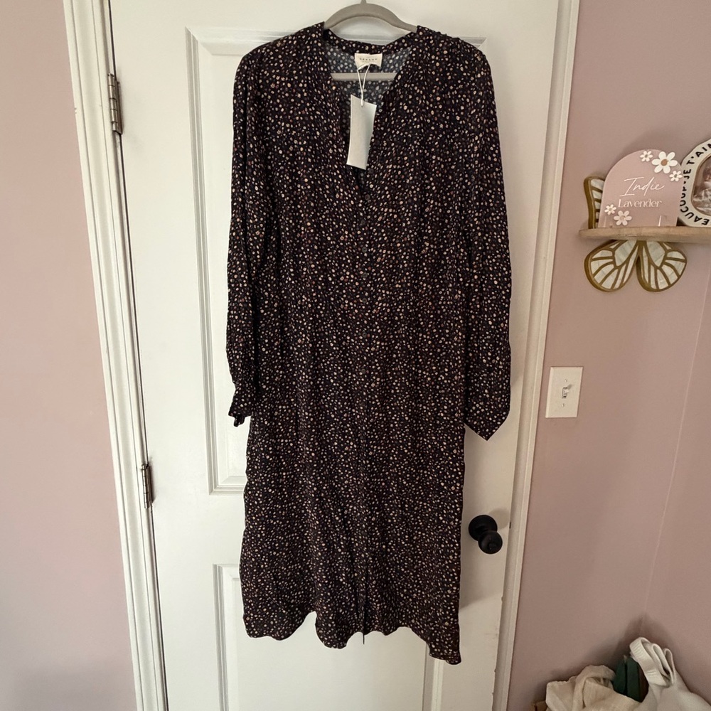 NWT Sézane Black Floral Long Sleeve Dress